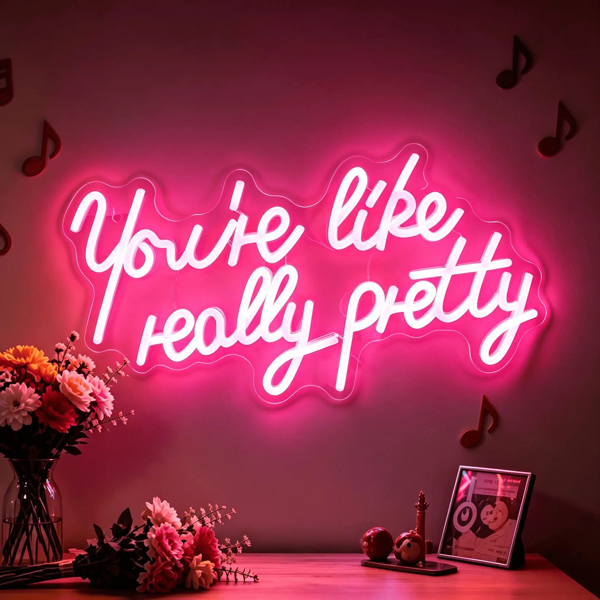"You're Like Really Pretty" Pink-Purple Dimmable USB Powered Neon Sign - Interior LED Lights, Easy-to-Hang Aesthetic Room Decor, Bedroom Decor Ideas for Girls, Festive & Home Supply Gift, House Decor
