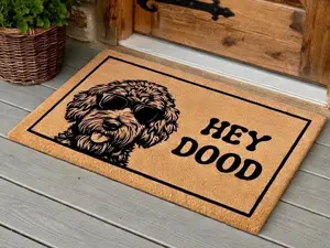 Hey Dood Doormat Golden Doodle Dog Goldendoodle Labradoodle Doormat Welcome Mat Housewarming Gift Doodle Owner Gifts Funny Doormat Hippie