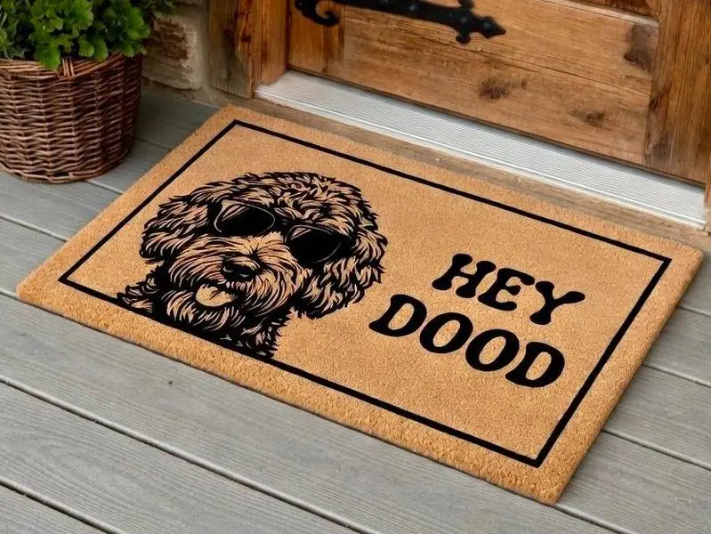 Hey Dood Doormat Golden Doodle Dog Goldendoodle Labradoodle Doormat Welcome Mat Housewarming Gift Doodle Owner Gifts Funny Doormat Hippie