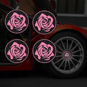 Rose Car Wheel HUB Stickers High Reflective Automotive Vinyl Decals, Self Adhesive Car Window & Bumper Decoration, Night Safety Reflector, Car Accessories