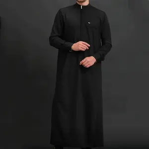Muslim men's Formal Thobes long-sleeved solid color loose traditional Islamic men's clothing kaftan festival Arabic ethnic style Casual