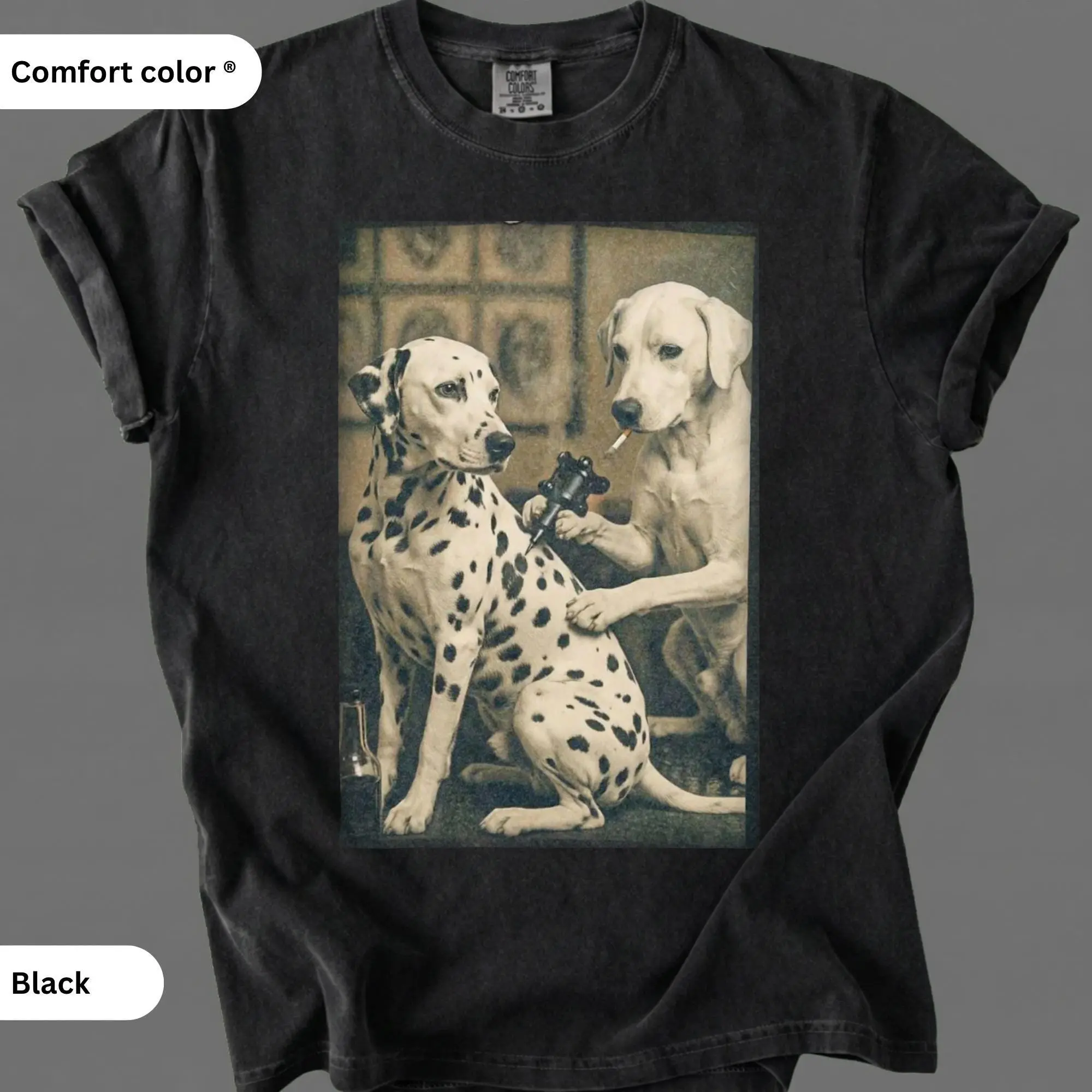 Comfort Colors Retro Dalmatian Tattoo Artist Shirt, Funny Vintage Dog Meme Graphic Tee Print Tee, Andrew Clothings