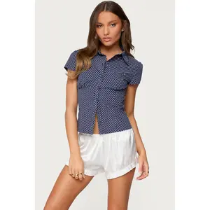 Polka Dot Tailored Button Up Shirt