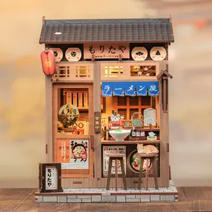 Japanese Ramen Shop DIY Dollhouse Kit – Handmade Miniature House Book Nook with LED Light | Traditional Japanese Diorama Gift