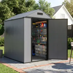 MNLR 4x6 FT Resin Outdoor Storage Shed with Floor, Lockable Door & Ventilation - Plastic Enclosure Garden Building for Backyard, Patio Lawn Equipment Storage, Enclosure Garden Buildings triple