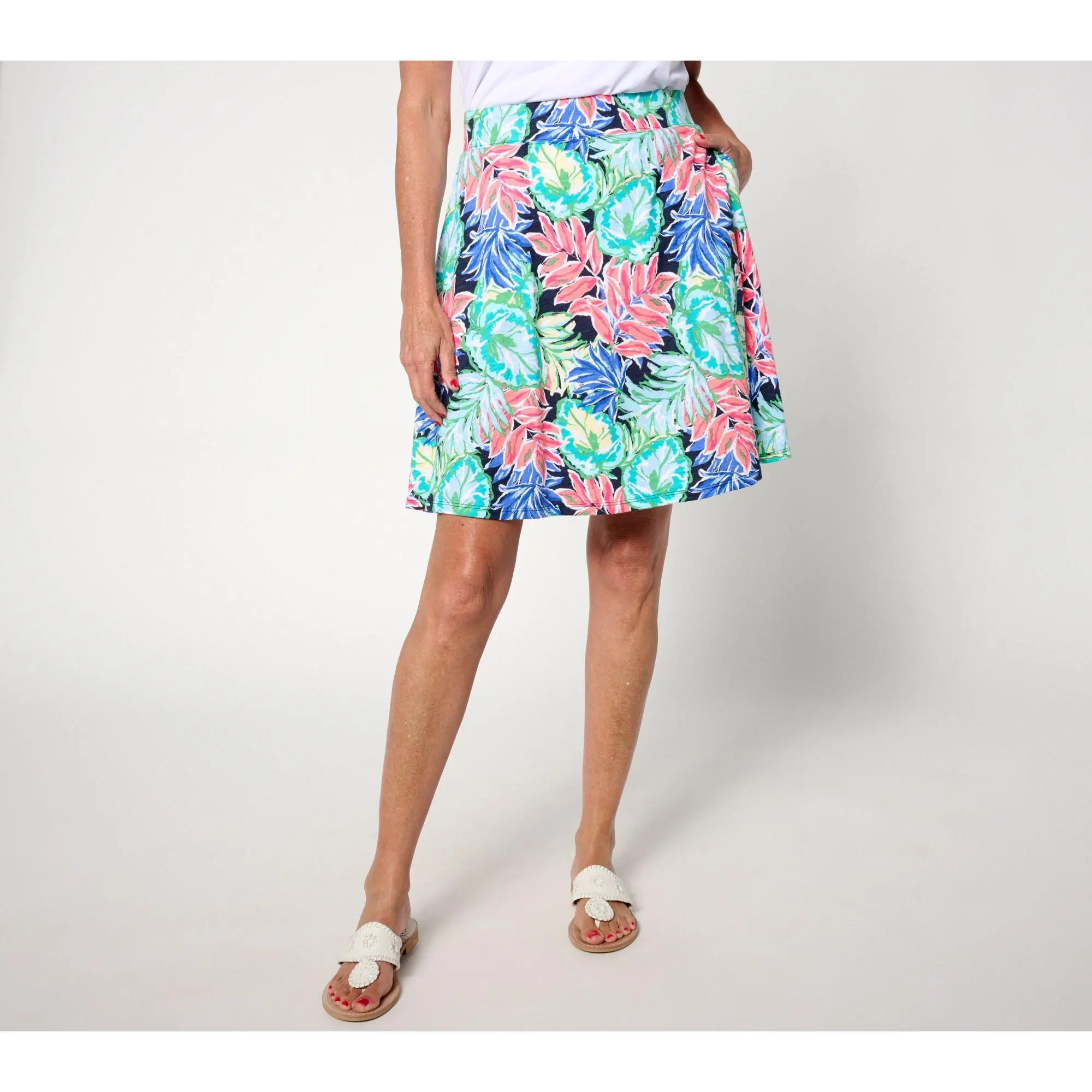 Denim & Co. Beach Regular Linen-Blend Printed Skirt