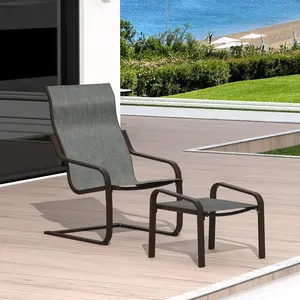 Domi Outdoor C Spring Motion Chair, Patio Bistro Set of 2, All-Weather Conversation Armchair with Ottoman & Quick Dry Textile for Porch,Deck,Yard,Garden,Lawn