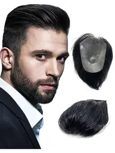 Men's Business Style Raw Human Hair Toupee, Handmade Ultra-thin Skin All V-looped Hairpieces Replacement System, PU Thin Skin Realistic Hair Topper