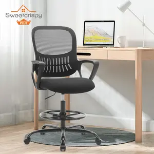 Drafting Standing Chair, Counter Home Office Chairs with Flip-up Armrests and Adjustable Foot-Ring for Bar Height Desk