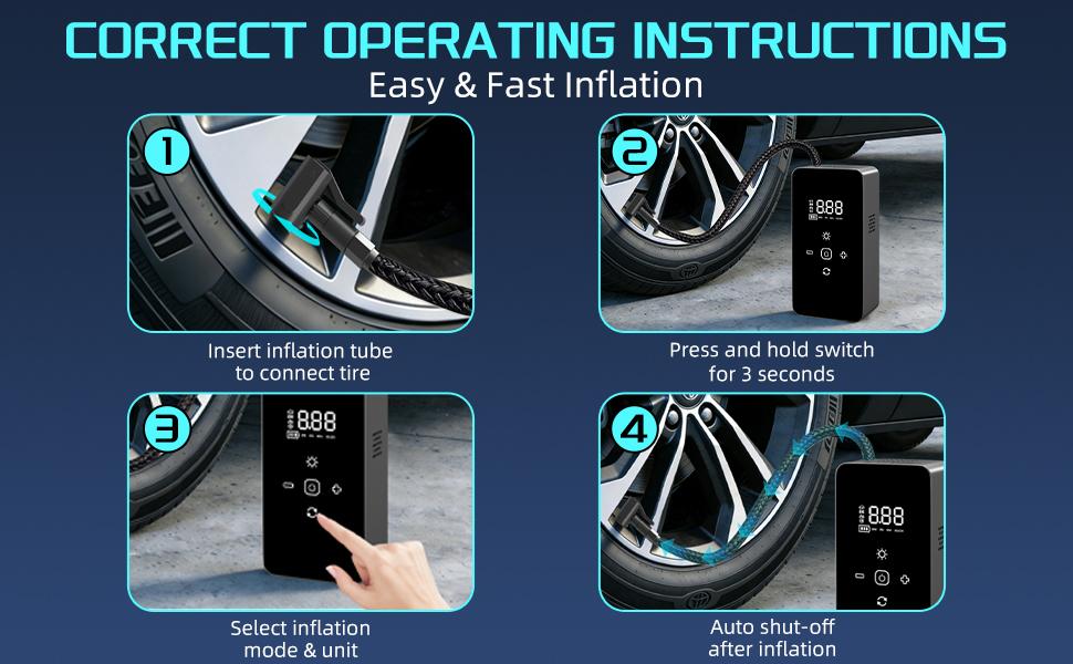 Portable Wireless Air Compressor, Cordless Tire Pump, Multifunction Inflator, Suitable for Car Tires, Bicycle Tires and Sports Balls