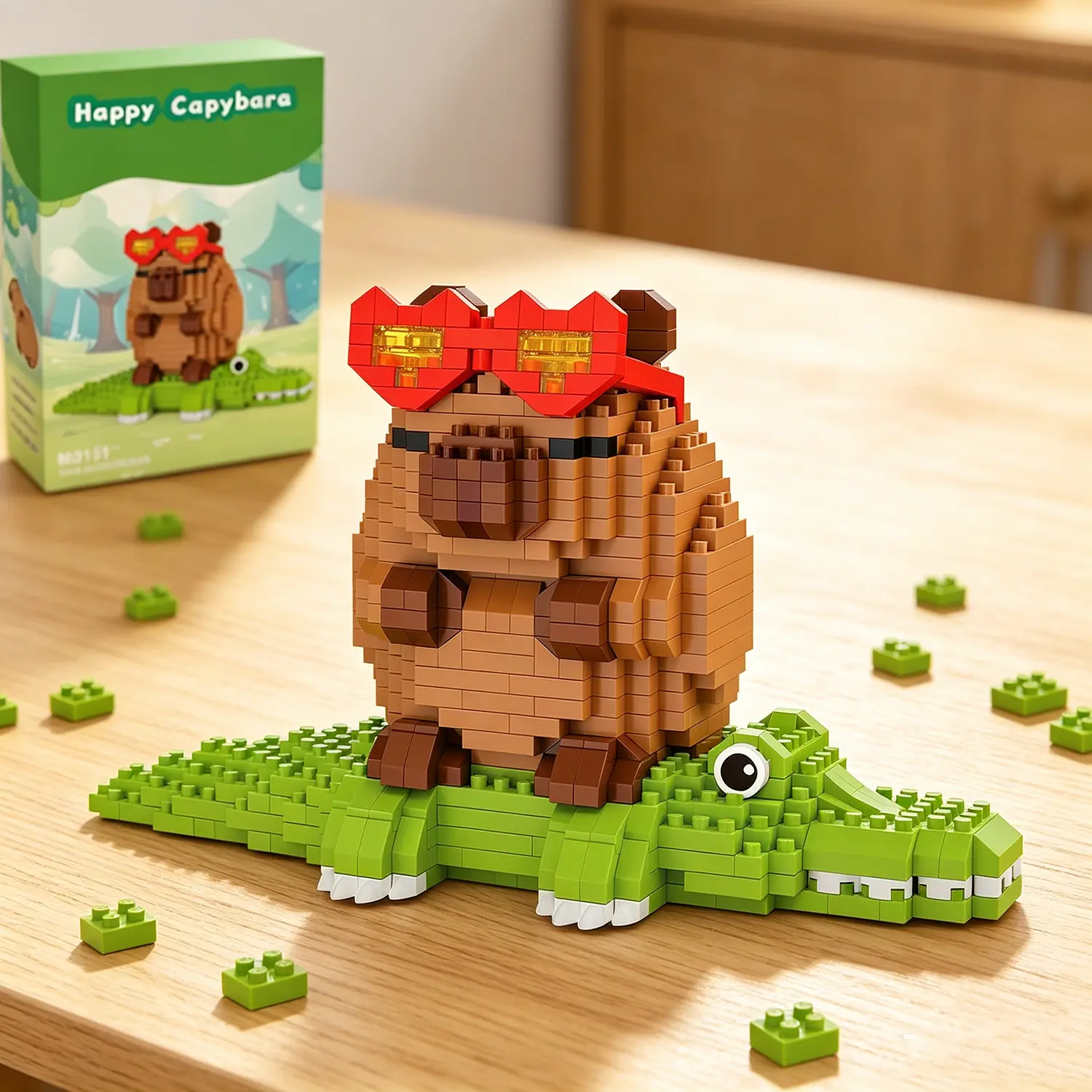 Capybara Micro Building Blocks Kit - ABS Plastic Brick Building Set for 10+ Years, Mini Animal-Nature Architecture Model, Cute Capybara-Riding Crocodile 3D Puzzle, Unisex Desk Decor, Gift Boxed Graduation Gift