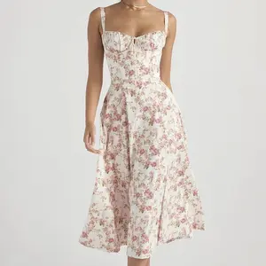 Summer elegant print pleated cami dress Casual Womenswear