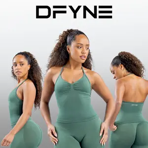 DFYNE Impact Longline Strappy Top – Seamless Sculpting Bra Top with Open Strappy Back