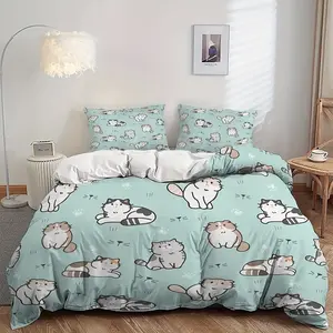 Three-Piece Cat Bedding Set for Girls, Queen Comfort Cat Bed (1 Sheet + 2 Pillowcases), Universal Fit, No Ca Prop 65 Warning