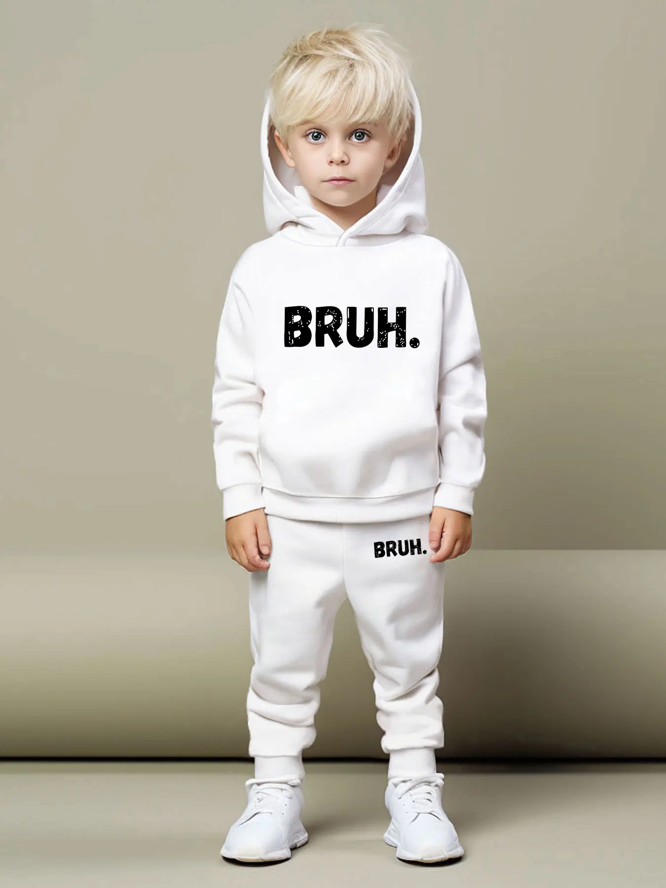 Boys Fashion Fall Winter Hooded Knit Set, Casual Fitted Long Sleeve Top, Cute Printed Pullover, Outdoor Essential, All Seasons, Random Print Set, Matching Set