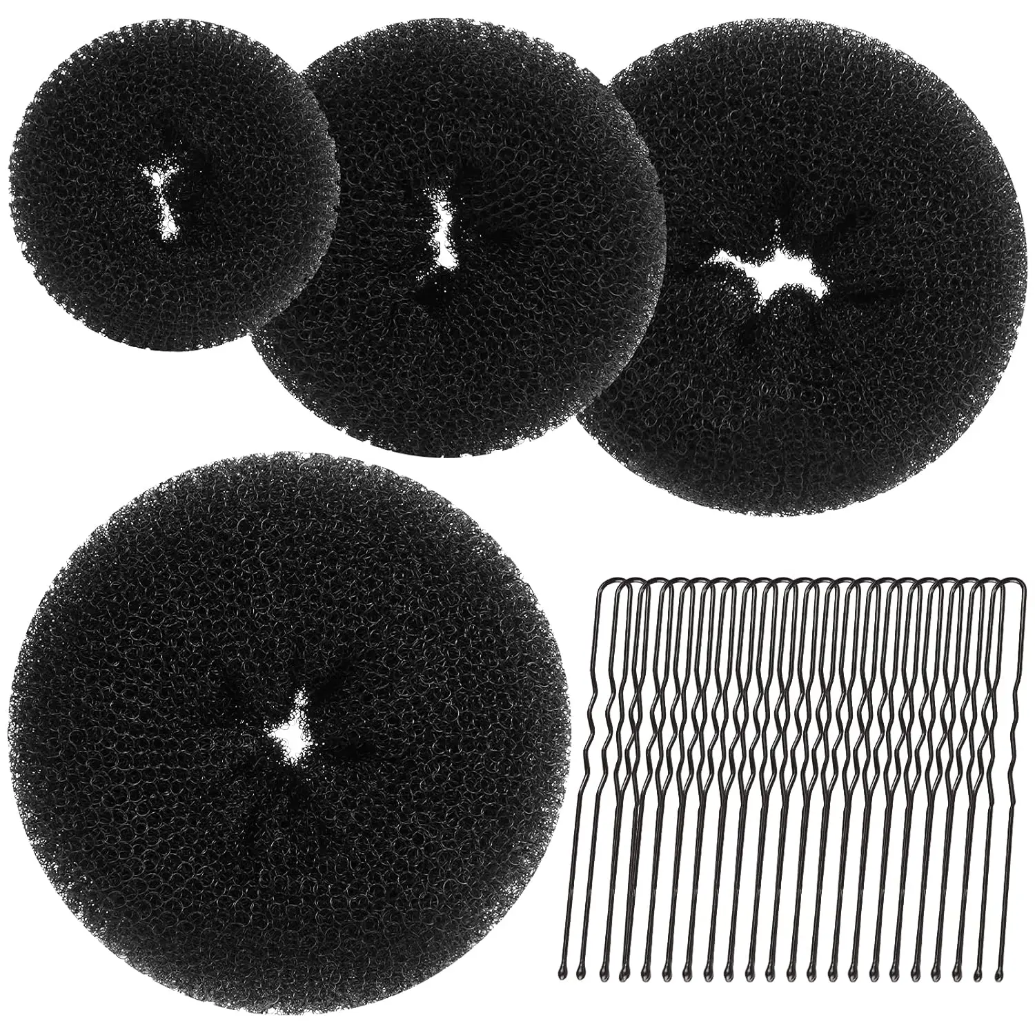 Hair Donut, Hair Bun Maker, Black(Extra-large, Large, Medium and Small)
