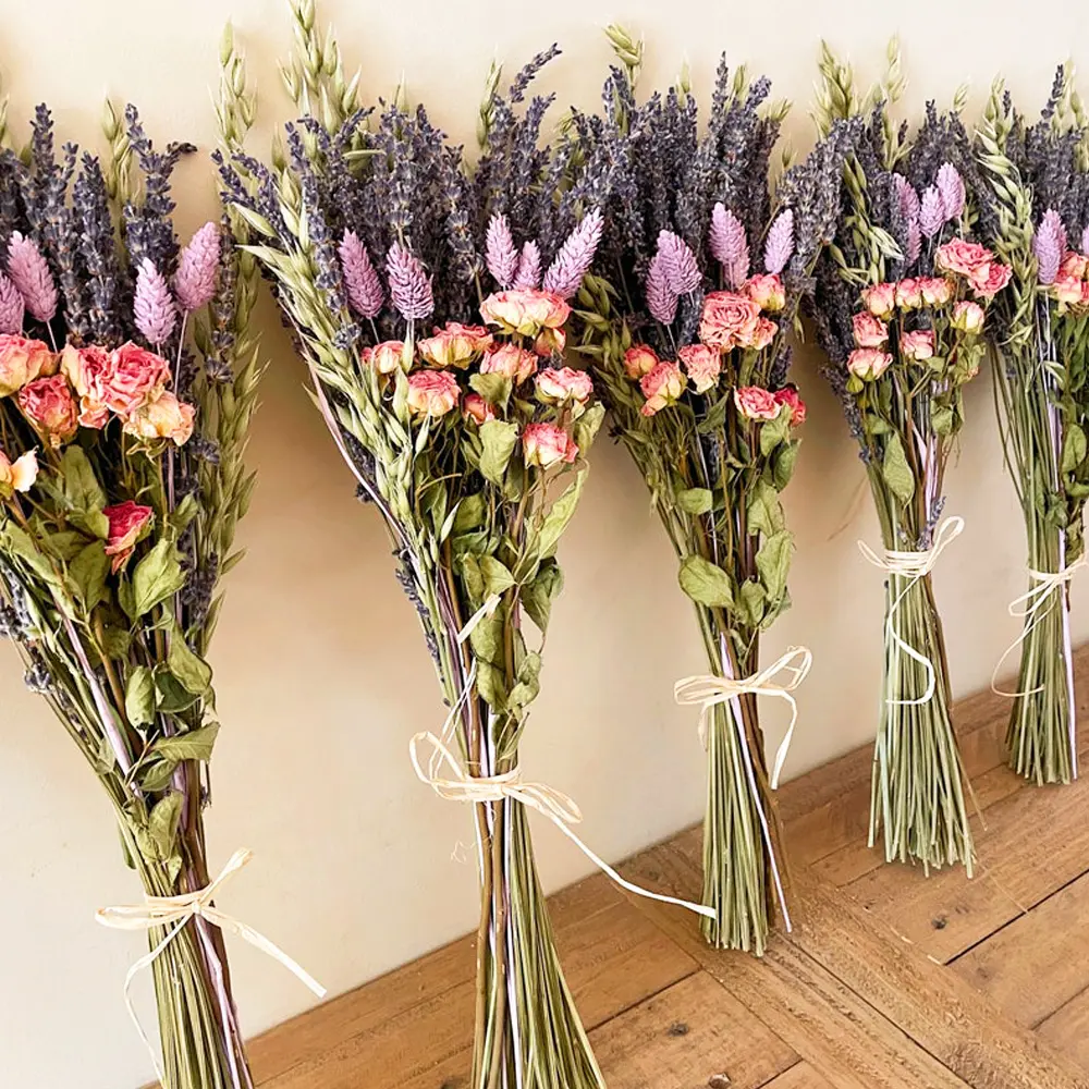 65 Pcs Dried Lavender & Dried Eucalyptus Stems Dried Rose Bouquet for Hoho Home Decor, Lilac Pink Bunny Tails Grass and Purple Laveder Dried Flowers for Vase, Fragrance, Wedding Decor, Spring Bunch Gifts for Her, Spring Decor