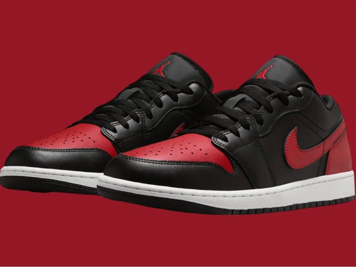 Men's Nike Air Jordan 1 Low Bred Black Red 553558-067 Men's Shoes NEW