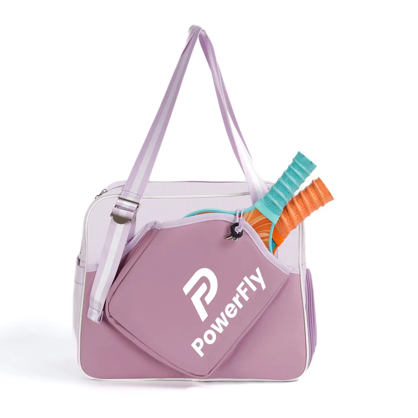 PowerFly Pickleball Tote Bag for Women Men with Paddle Cover and Adjustable Shoulder Strap (Pink)