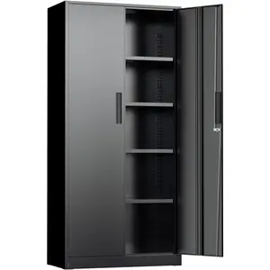 INTERGREAT Storage Cabinet with Doors and Shelves, Metal Garage Storage Cabinets with Lock, Black Lockable Steel Supply Cabinet for Home Office, Warehouse