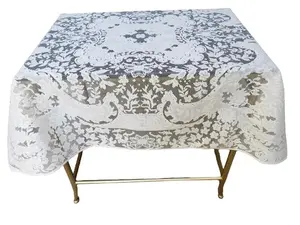 Adonisusa Square Cream Lace Tablecloth - Cotton Blend Fabric, Flower Motif, 40"x40" Small Table Topper for Home, Festive Decorations
