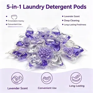 5-In-1 Functions Lavender Laundry Pods, Washing Capsules, 30pcs/bag 60pcs/barrel, Effective Dirt Remover, Laundry Detergent for Daily Clothes Washing