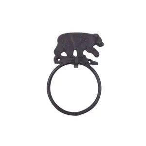 Bear 8.5 in. Cast Iron Black Towel Ring, Decorative Country Rustic Home & Bathroom Accessory, Easy-Mount Towel Holder