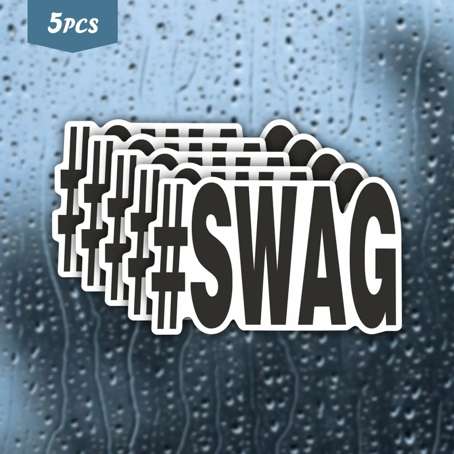 5Pcs Hashtag #SWAG Bold Text Waterproof Vinyl Sticker, Streetwear Self-Adhesive Decal, Decorative Stickers, Durable Adhesive Stickers, Suitable For Water Bottles, Laptops, Ideal For Streetwear Fans, Urban Aesthetic Lovers, Sticker Set