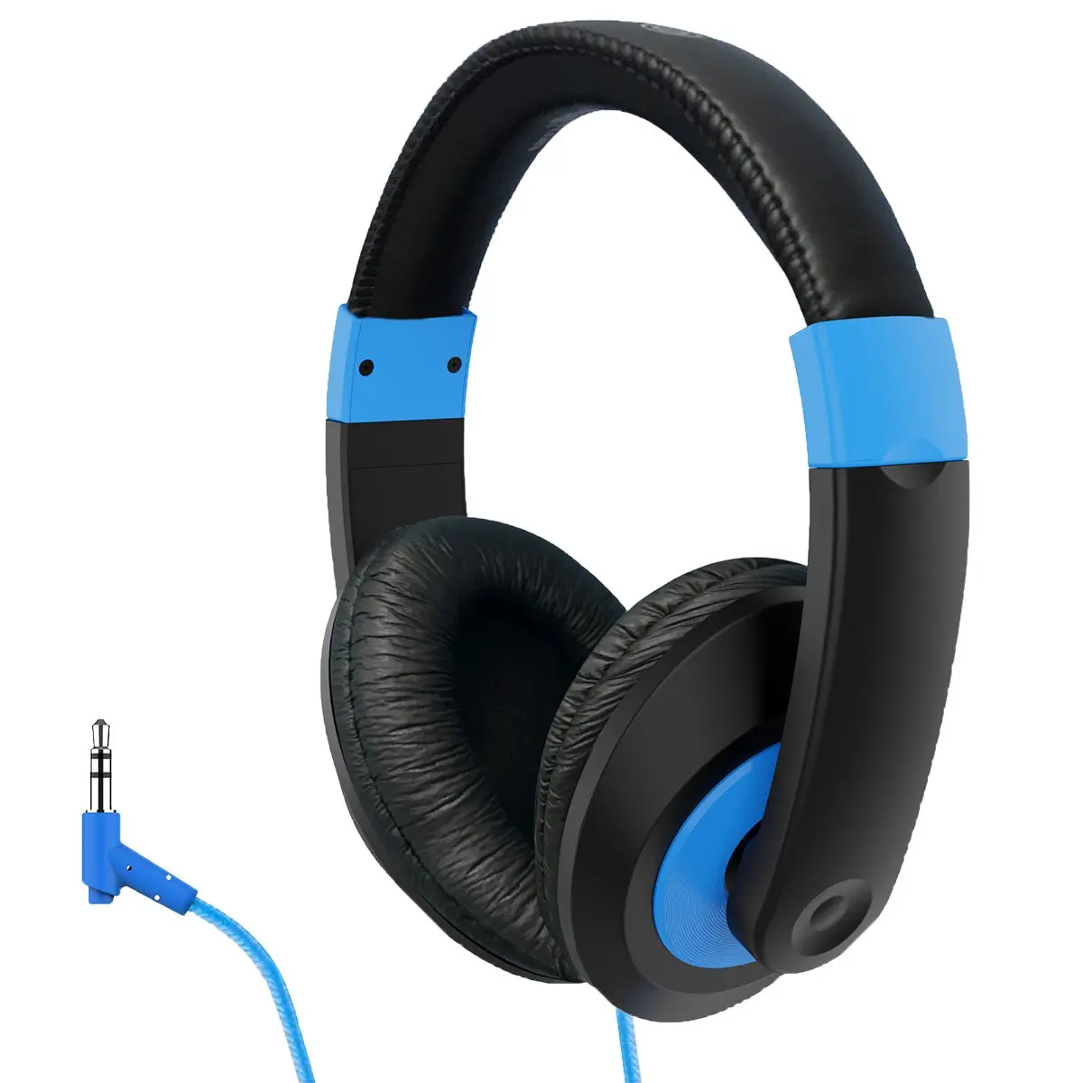 212 MAIN Smart-Trek Durable Headphones for Students, Noise Isolating Audio with Leatherette Ear Cushions & Braided Nylon Cord, Blue