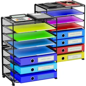 2 Pack 8 Tier Letter Tray Paper - Mesh Desk File Organizer for Office School Desktop, Black