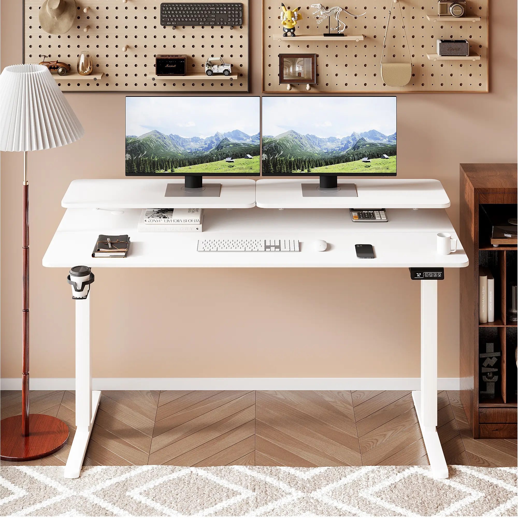 HOMALL 55" Wide Home Office Electric Height Adjustable Standing Desk Lifting Range 28~46" Computer Desk with Monitor Stand