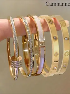 5-piece fashionable and elegant bracelet set, stackable jewelry, made of stainless steel material, suitable for daily wear, casual, Jewelry Gift, giving to loved ones, friends, and relatives