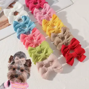 2pc Pet Puppy Fresh Simple Fabric Striped Bow Clips, All-Season Hair Accessories, Soft Comfortable Touch, Sweet Colors, Perfect for Spring