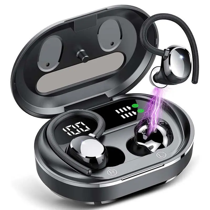 Wireless Earbuds, 2025 New Ultralight Sport Bluetooth 5.3 Headphones In Ear with LED Display, Built-in Mic Earphones, IPX7 Waterproof Wireless Headphones with Earhooks for Gym Workout Audio Charging shop deals Digital Headset Usb Black Silicone Man