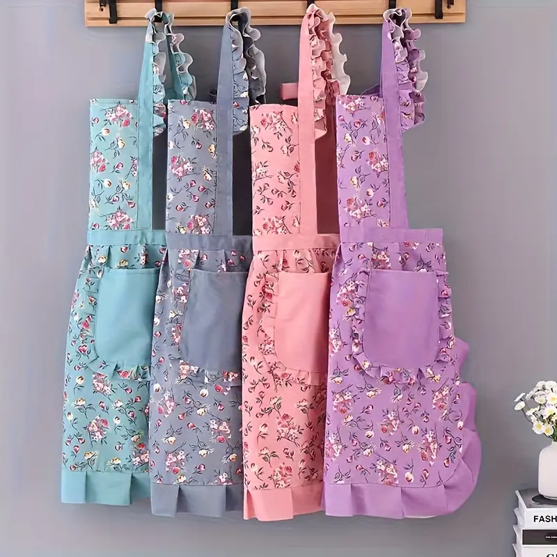 Women's Kitchen Cooking Apron - 1pc Durable Polyester Apron with Elegant Pastel Patterns (Light, Pink, Purple, Lavender) for Cooking, Gardening - Ideal for Christmas, Thanksgiving, Birthday Gifts, Kitchen Cooking Aprons