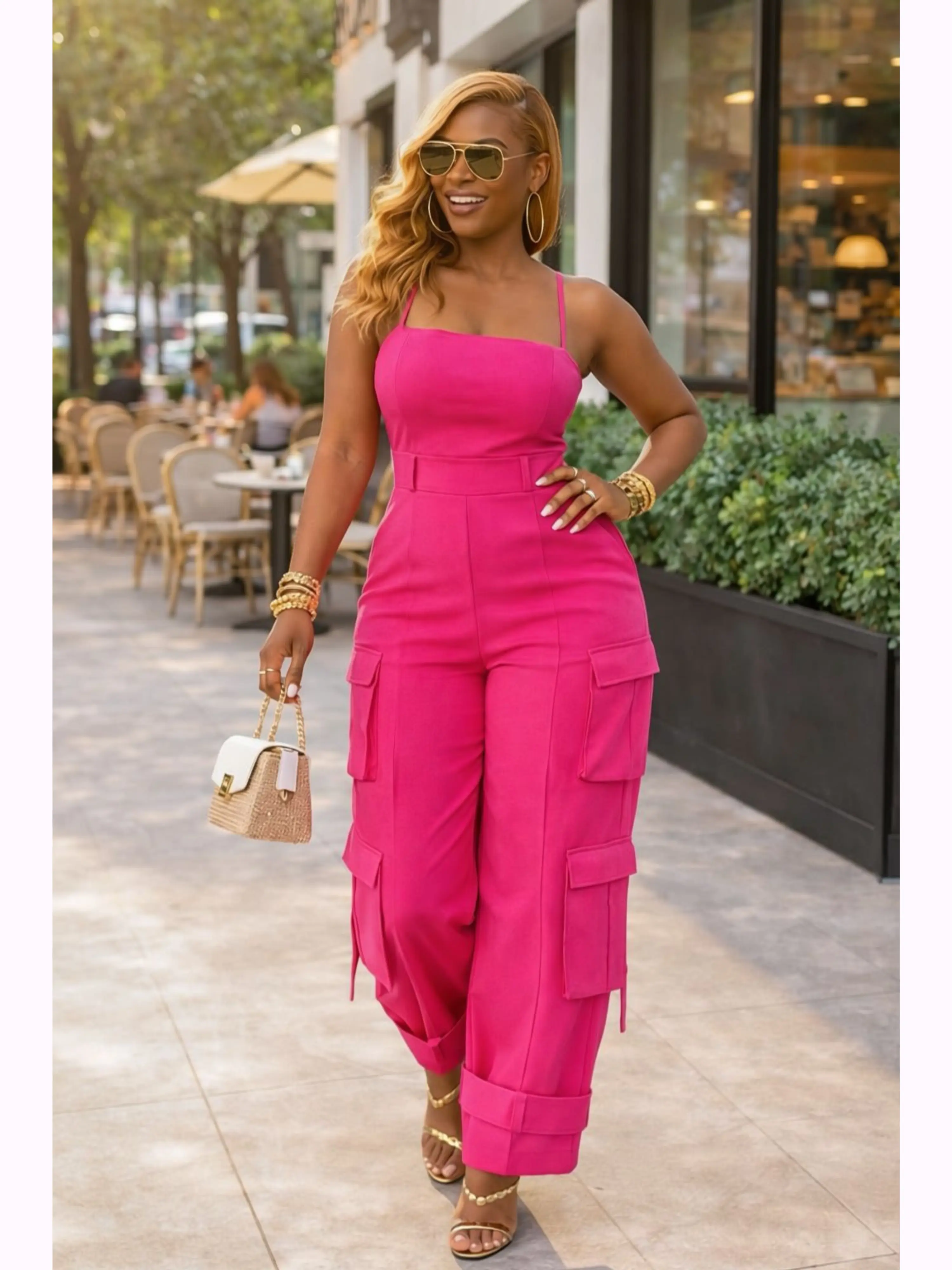 Bundle Of Fun- Pink Cargo Jumpsuit