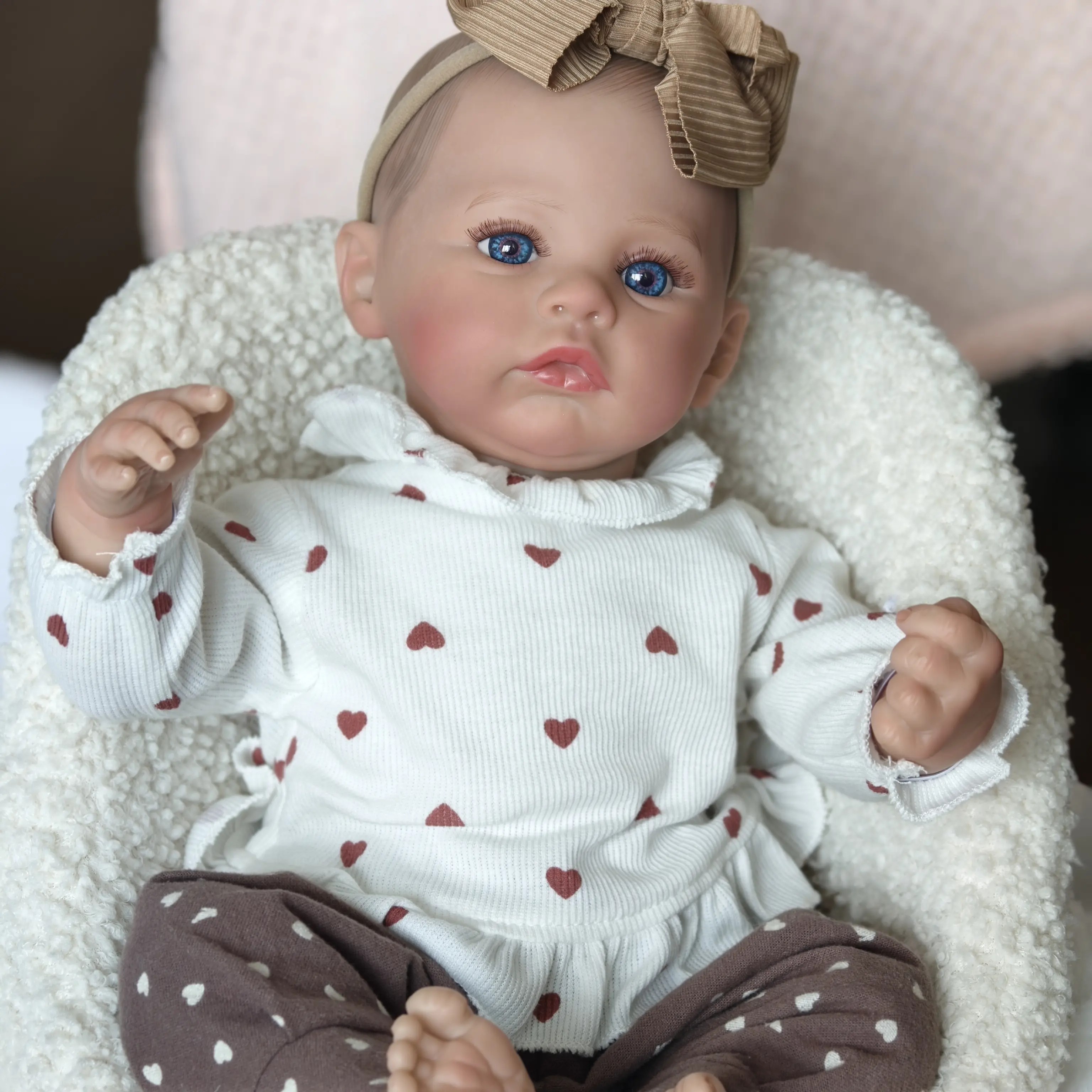 19 Inch Adorable Reborn Baby Doll with Blue Eyes Soft Cloth Body Vinyl Limbs Hand-Painted Hair Fully Dressable Playmate for Kids Birthday Christmas Mother's DayGift, Cute Dolls, Doll Accessories Soft Cuddly Gift