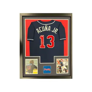 Ronald Acuna Jr. Autographed Blue Atlanta Framed Baseball Jersey 35x44 (JSA)