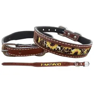 Sunflower and Cheetah Print Leather dog collar