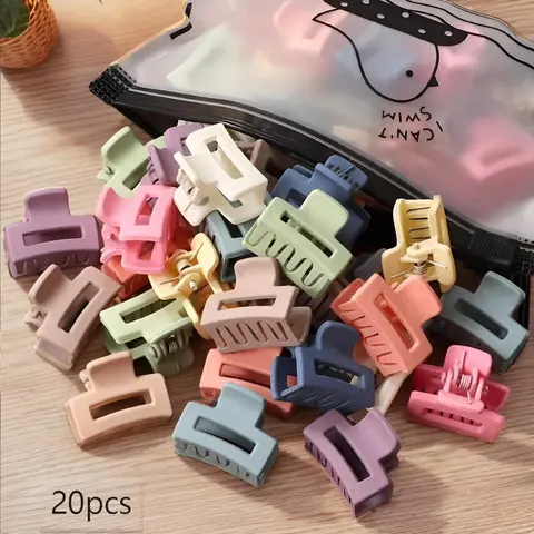 20 Pcs 2.5cm Mini Hair Claws, Colorful Korean Style Matte Hair Clips, Front Bang Holder, Side Clip, Shark Bite Clip, Half Moon Square Mixed Colors, Cute Hair Accessories