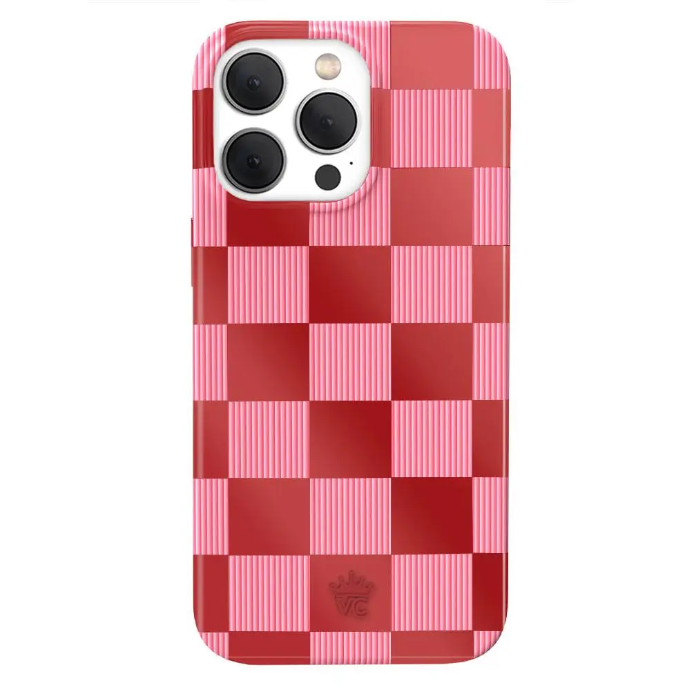 Velvet Caviar Rose Vibe Checkered iPhone Case - Cute Phone Cases for iPhone with Stylish Cherry Design and Shockproof Protection