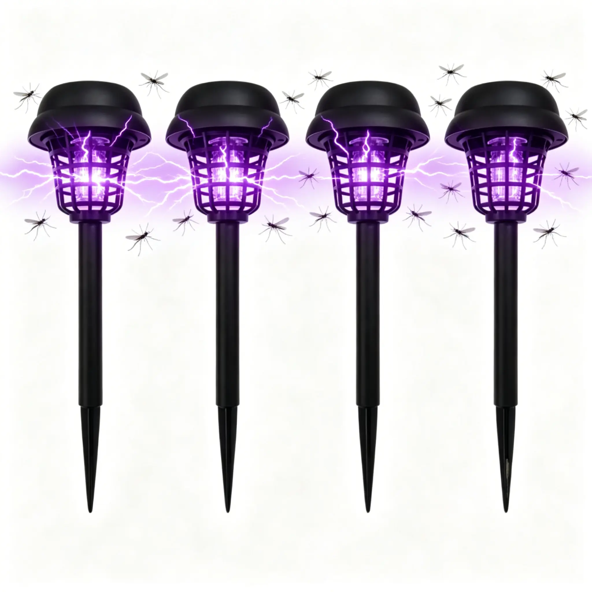 4PACK Solar Mosquito Killer Stake Lamp - Outdoor Garden UV Insect Trapper, Bug Zapper Solar, Dual Mode (Control + Pathway Lighting), Weather Resistant, Easy Setup, Round/Square Options, Rechargeable Outdoor Bug Zapper, Patio Use