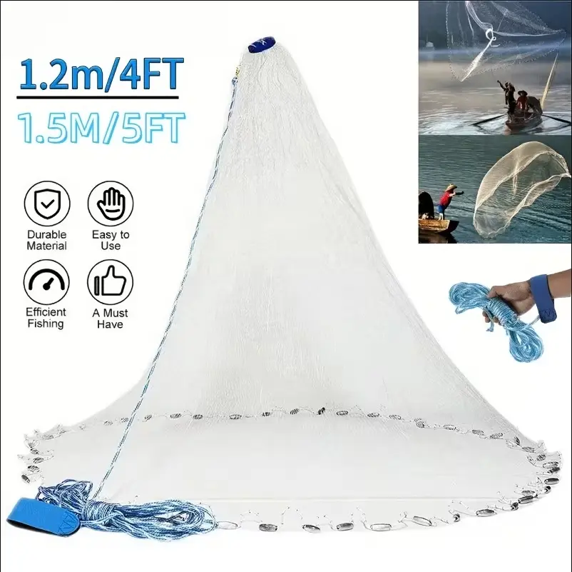 10FT 8FT Foldable Fishing Cast Net Bait Easy Throw Hand Cast Strong Nylon Mesh Trap Crab