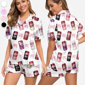 Dr Pepper Multi Flavors Pajamas Set, Dr Pepper Lovers Pjs, Silk Pajamas, Womenswear, Silk Sleepwear, Loungewear, Gift For Her, Gift For Mom Homewear Shortsleeve Fabric Fit