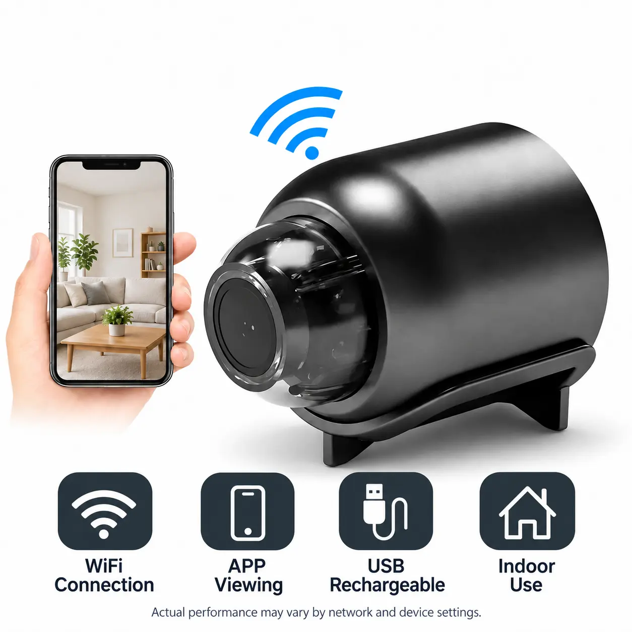 X5 Mini WiFi Surveillance Camera - Indoor Camera for Home Monitoring, Portable Security Device, USB Rechargeable Charging, Built-in Polymer Battery, Stable Connection