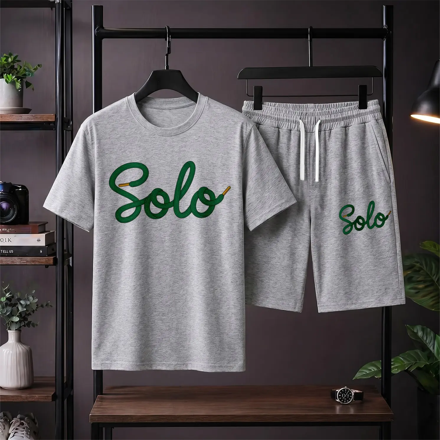 Men's 2 Piece Short Set, Casual Script Letter Graphic Print Summer Outfit, Lightweight Athletic Streetwear for Gym & Travel, Two Piece Set