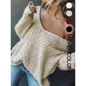 Women's Off-Shoulder Sweater, Fall Winter Casual Loose-Fit Knitted Top, Soft Comfortable Elegant Slimming Design