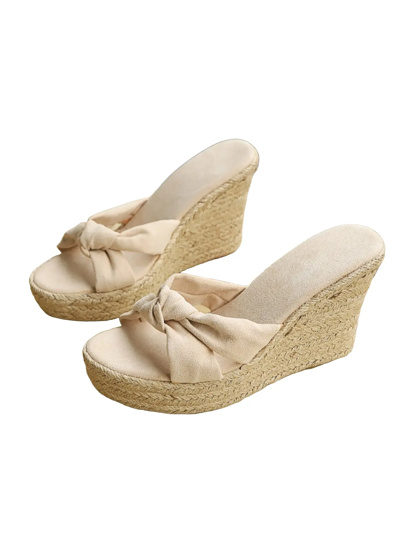 Bowknot Platform Wedge Slide Sandals For Women Summer Casual Open Toe Espadrille Mules