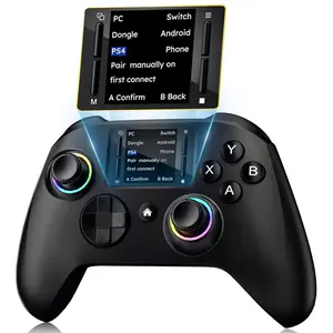 Wireless Gaming Controller with Interactive Screen, USB & 4 Programmable BT - Multi-Platform Gamepad Accessories for PC, PS4, Switch, Android, IOS, Turbo Function, 6-Axis Gyro, Dual Vibration, RGB Lighting