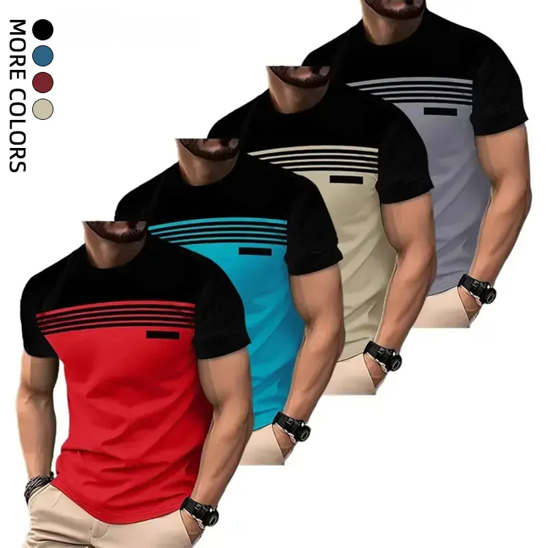 Menswear Men's Short Sleeve T-Shirt 4-Pack, Stylish Striped Panel Top, Comfortable Breathable Fabric, Cool All Day Casual Summer Wear, Shortsleeve, Easy Daily Wear